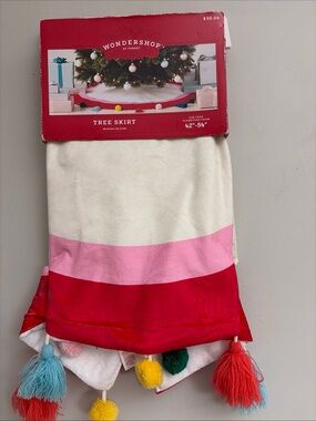 Wondershop Pink, White & Red Pom Pom Tree Skirt with Tassel Accents